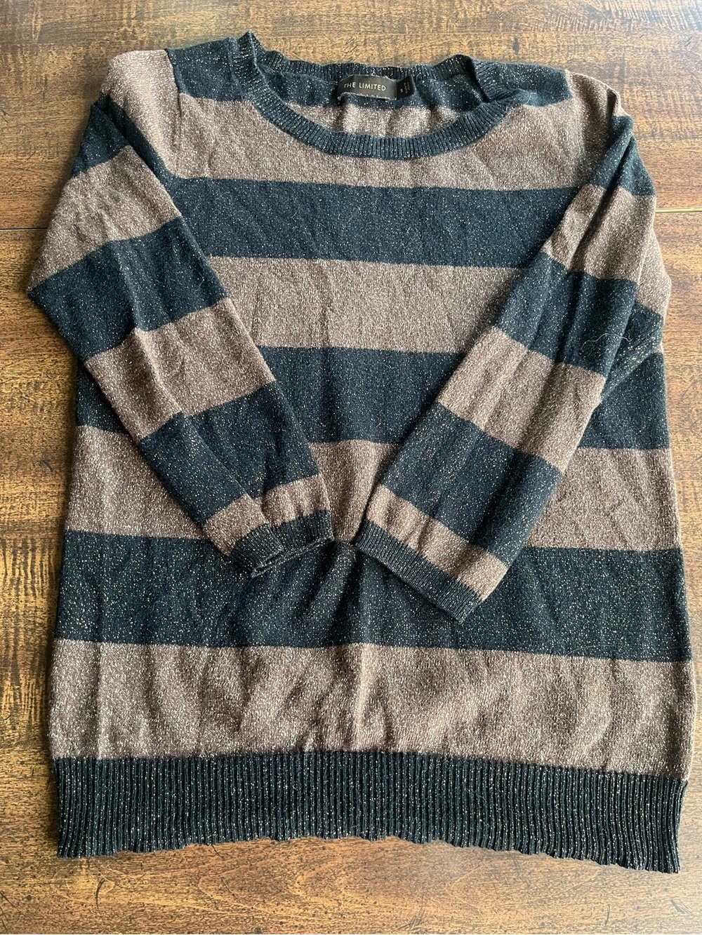 Y2K The Limited Women’s Metallic Gold Brown & Black Striped Sweater Small Glam
